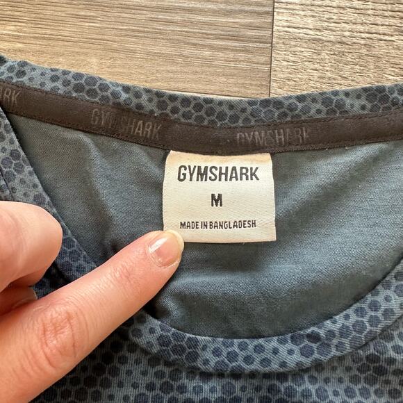 Gymshark Shirt Blue Gray Mens M Crewneck Geometric Honeycomb Gradient Stretch - Picture 6 of 10